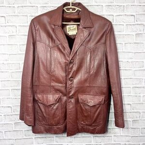 VINTAGE |•BERMAN'S•| Cognac Brown 70s Leather Jacket Size 46 / XL